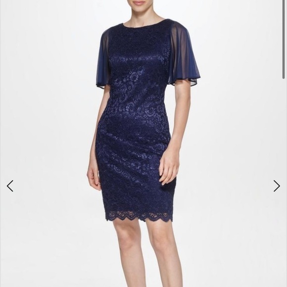 NWOT JESSICA HOWARD BOAT NECK SHORT FLUTTER SLEEVE FLORAL LACE IN PERIWINKLE - Picture 2 of 10